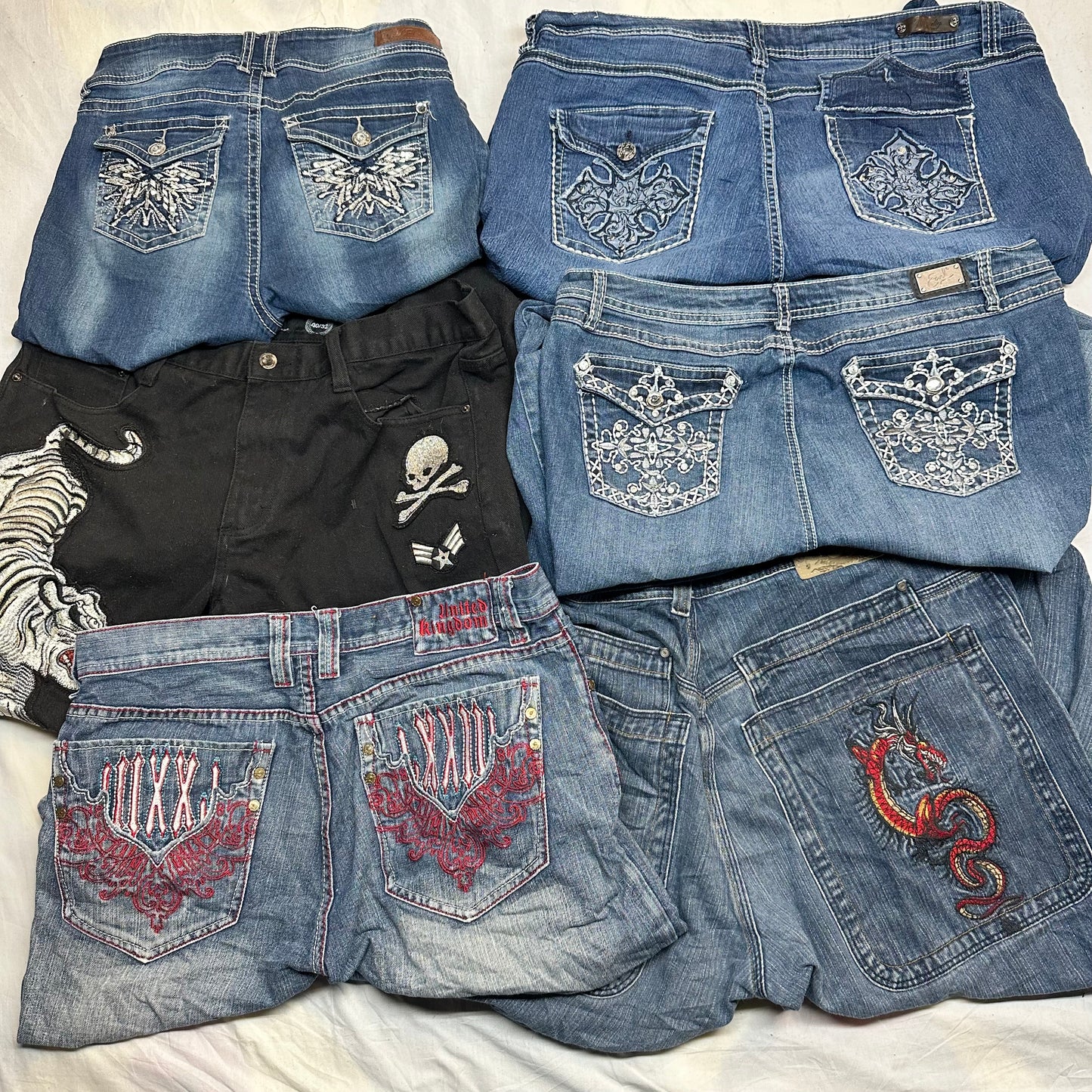 AFFLICTION STYLE TEES + GRAPHIC BAGGY JEANS / JORTS MIX (12 PC)